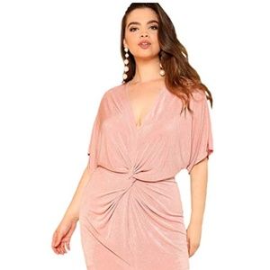 Powder Pink Short Sleeve V Neck Twist Dress